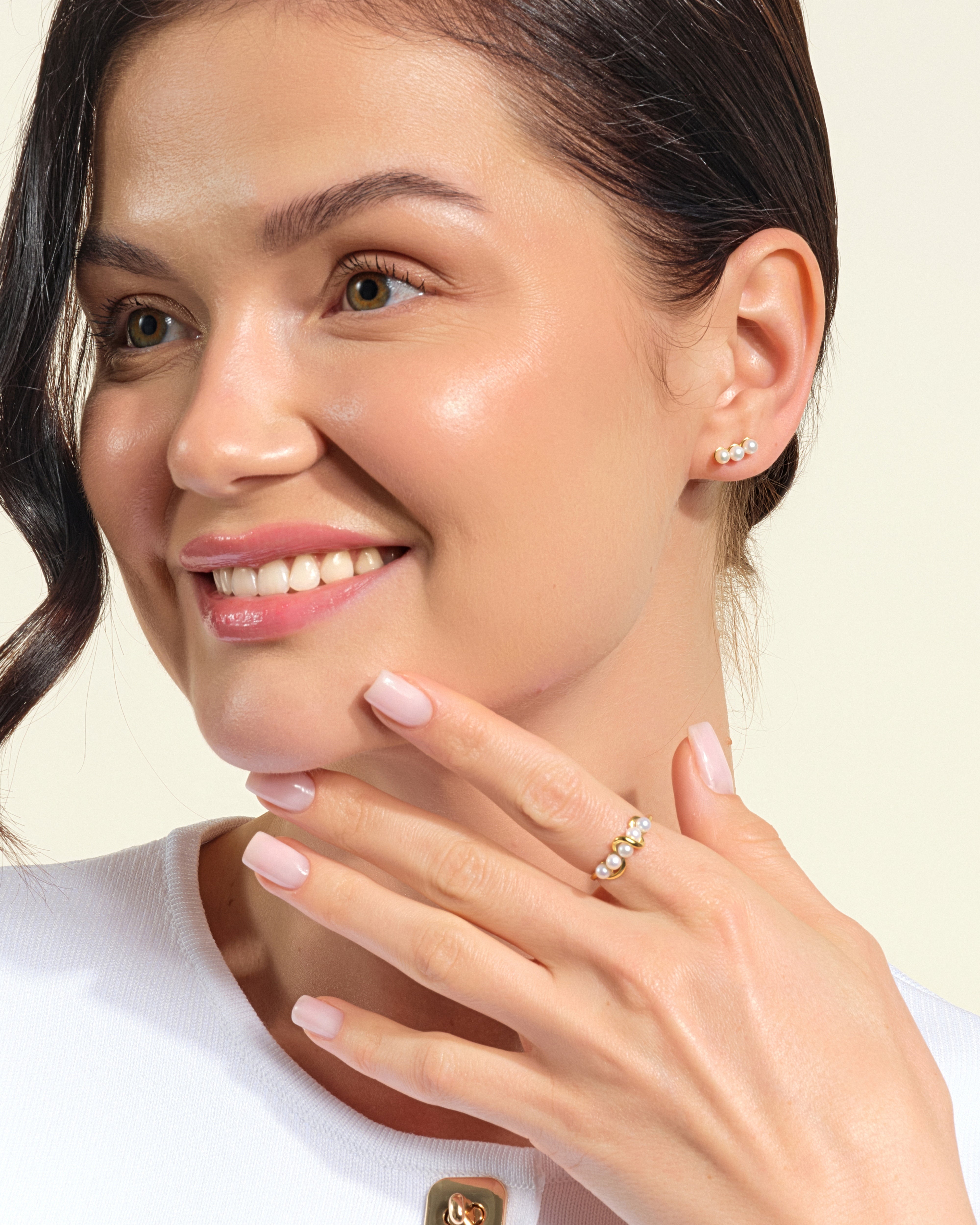 Trio Pearl Stud Earrings