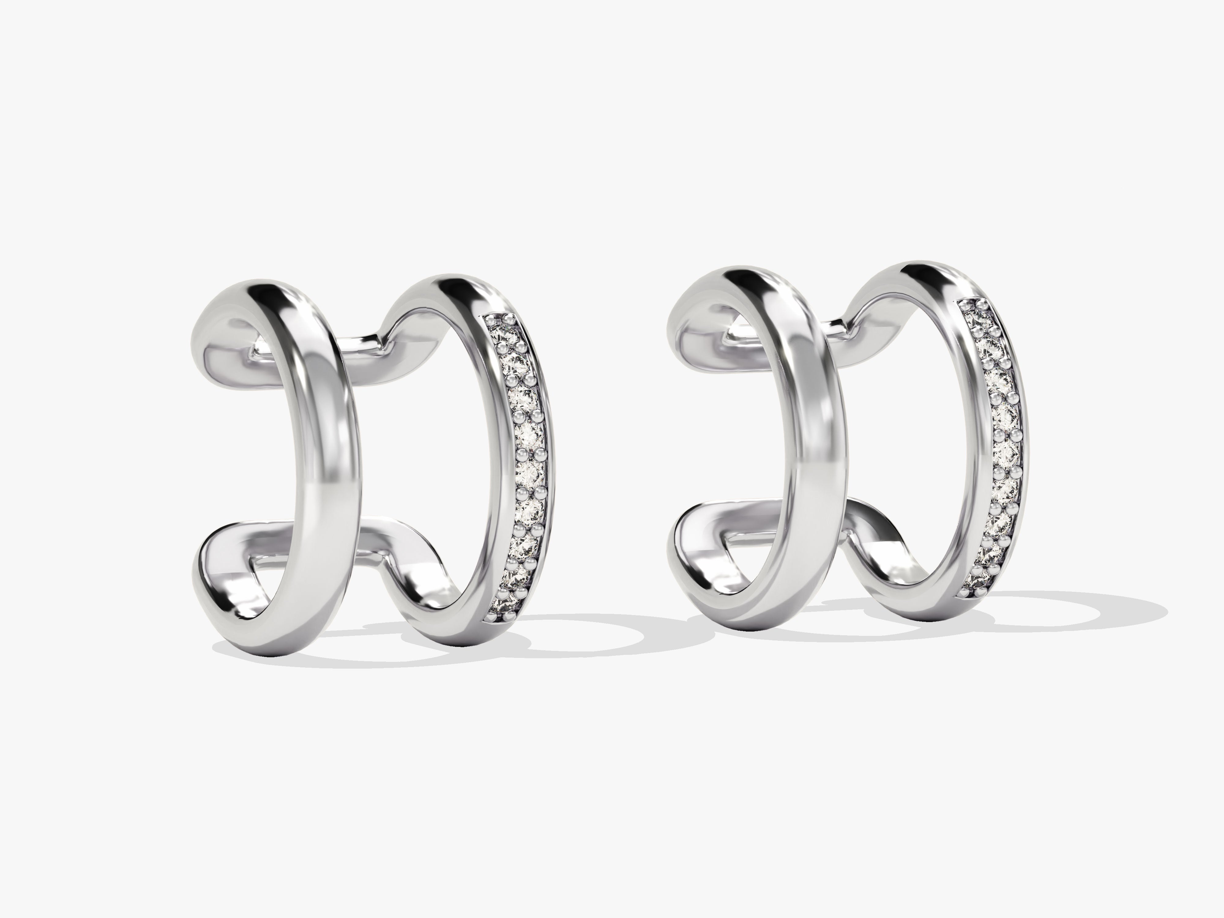 Diamond accented silver double hoop earrings for women