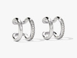 Diamond accented silver double hoop earrings for women