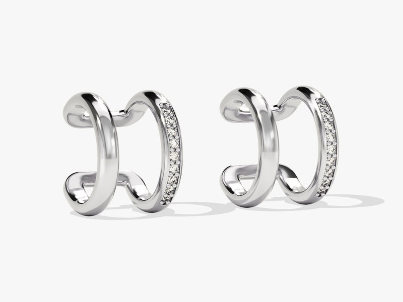 Diamond accented silver double hoop earrings for women