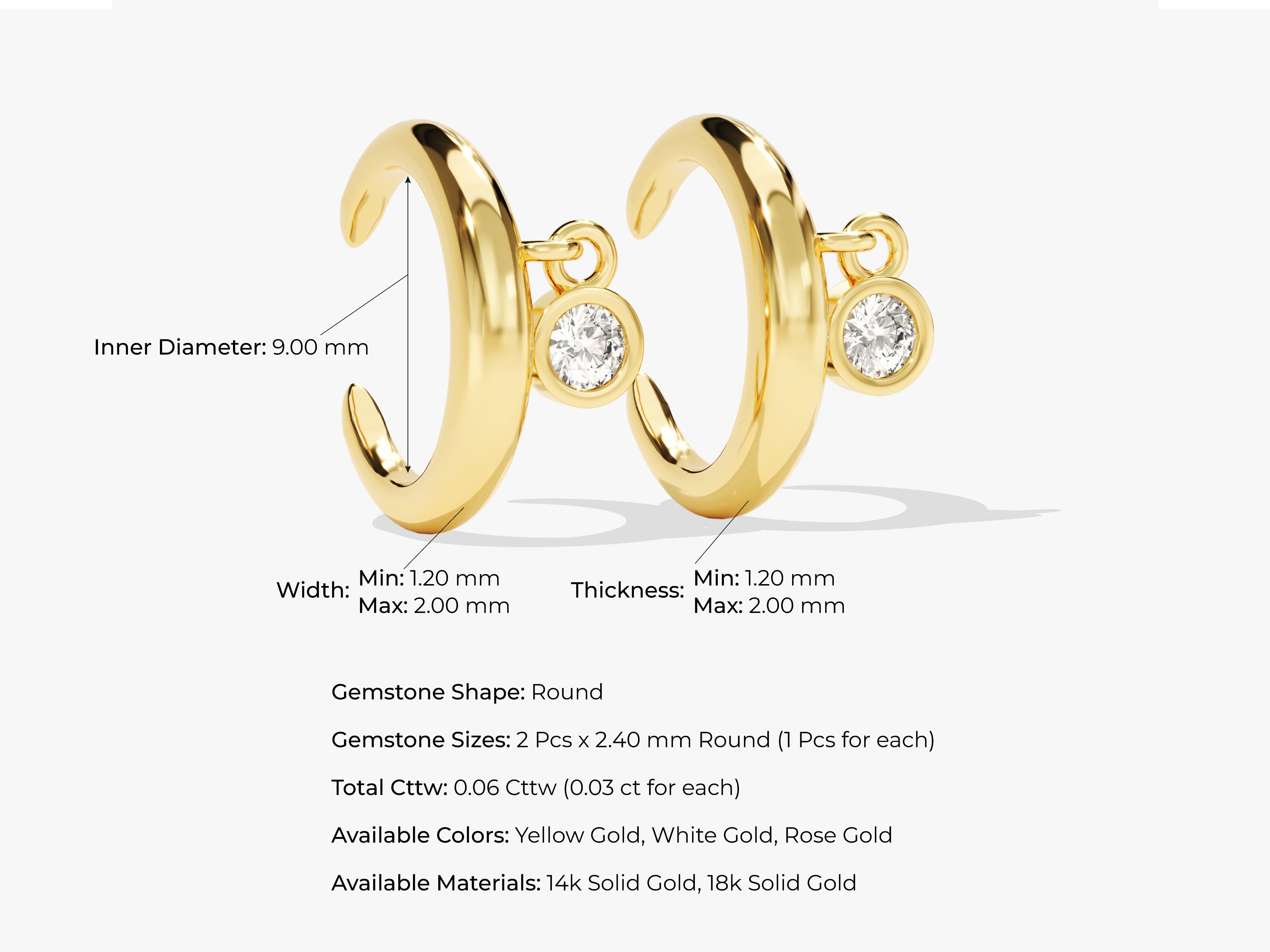 Gold hoop earrings with diamonds, jewelry product details