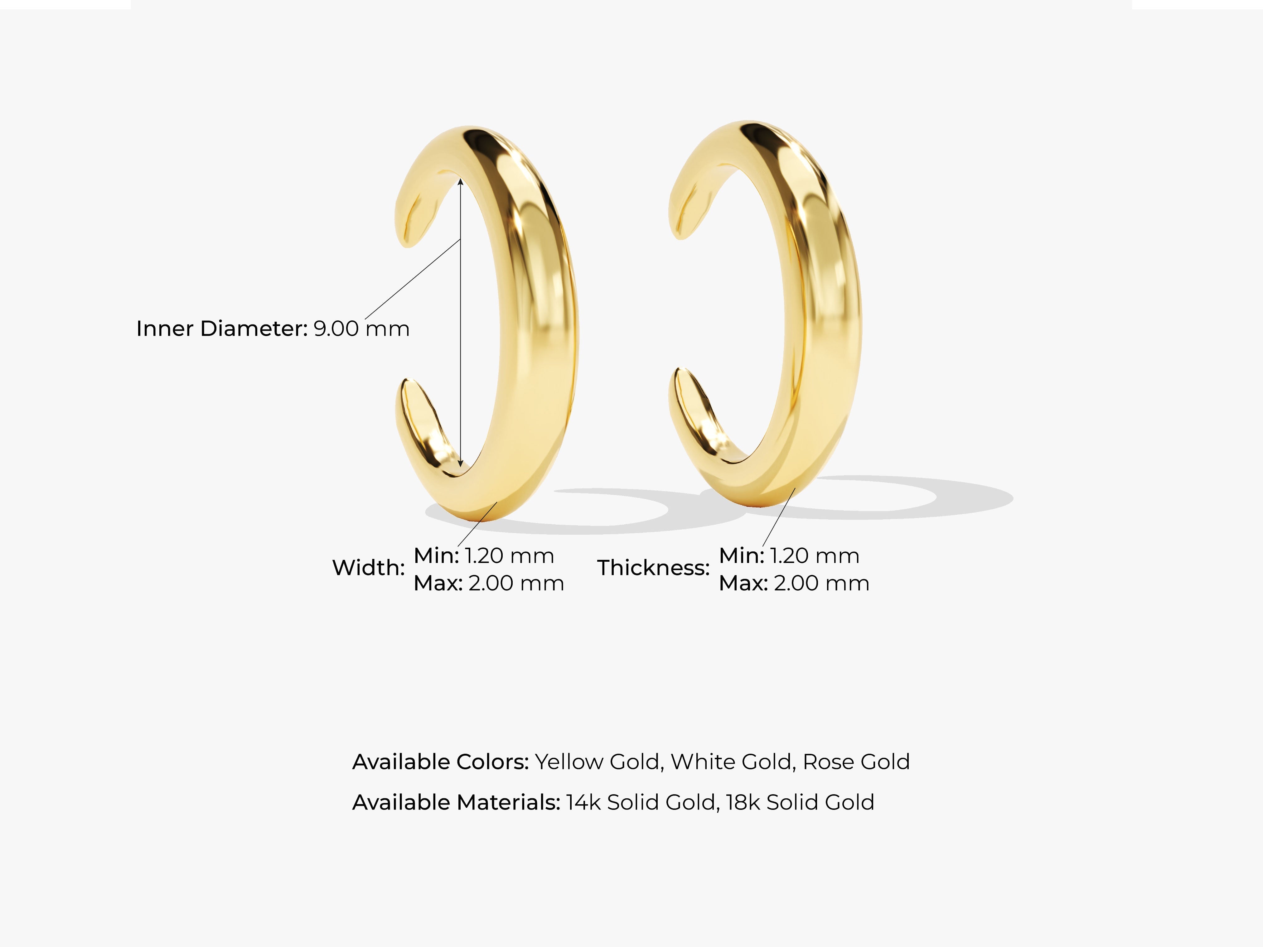 Gold hoop earrings, available in yellow, white, rose gold