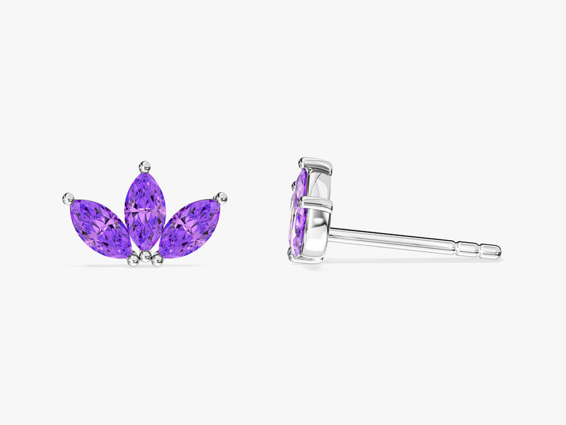Birthstone Marquise Crown Stud Earrings