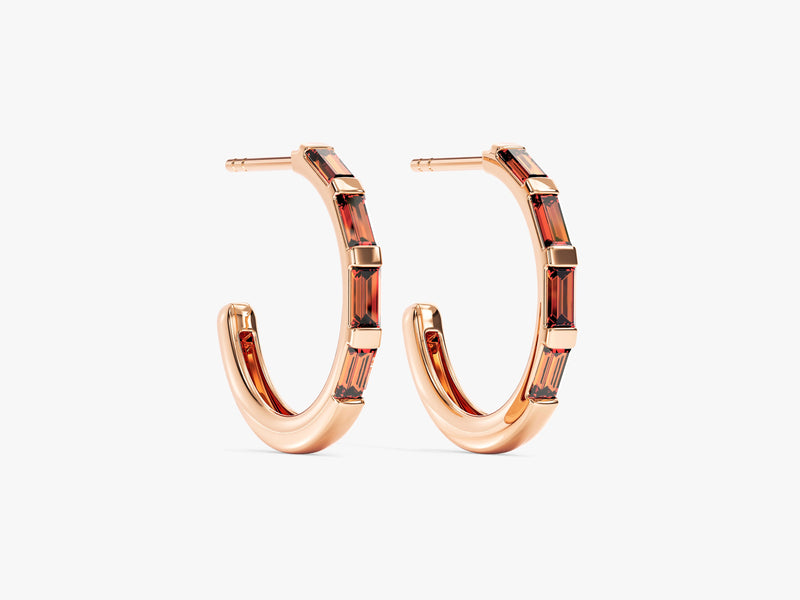 Baguette Birthstone Hoop Earrings