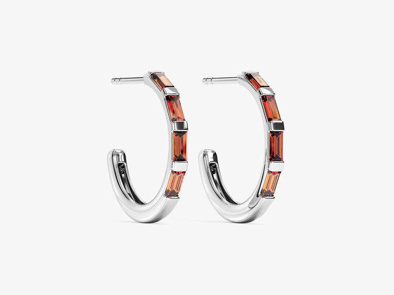 Baguette Birthstone Hoop Earrings