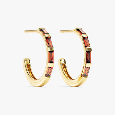 Baguette Birthstone Hoop Earrings