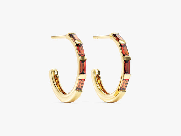 Baguette Birthstone Hoop Earrings