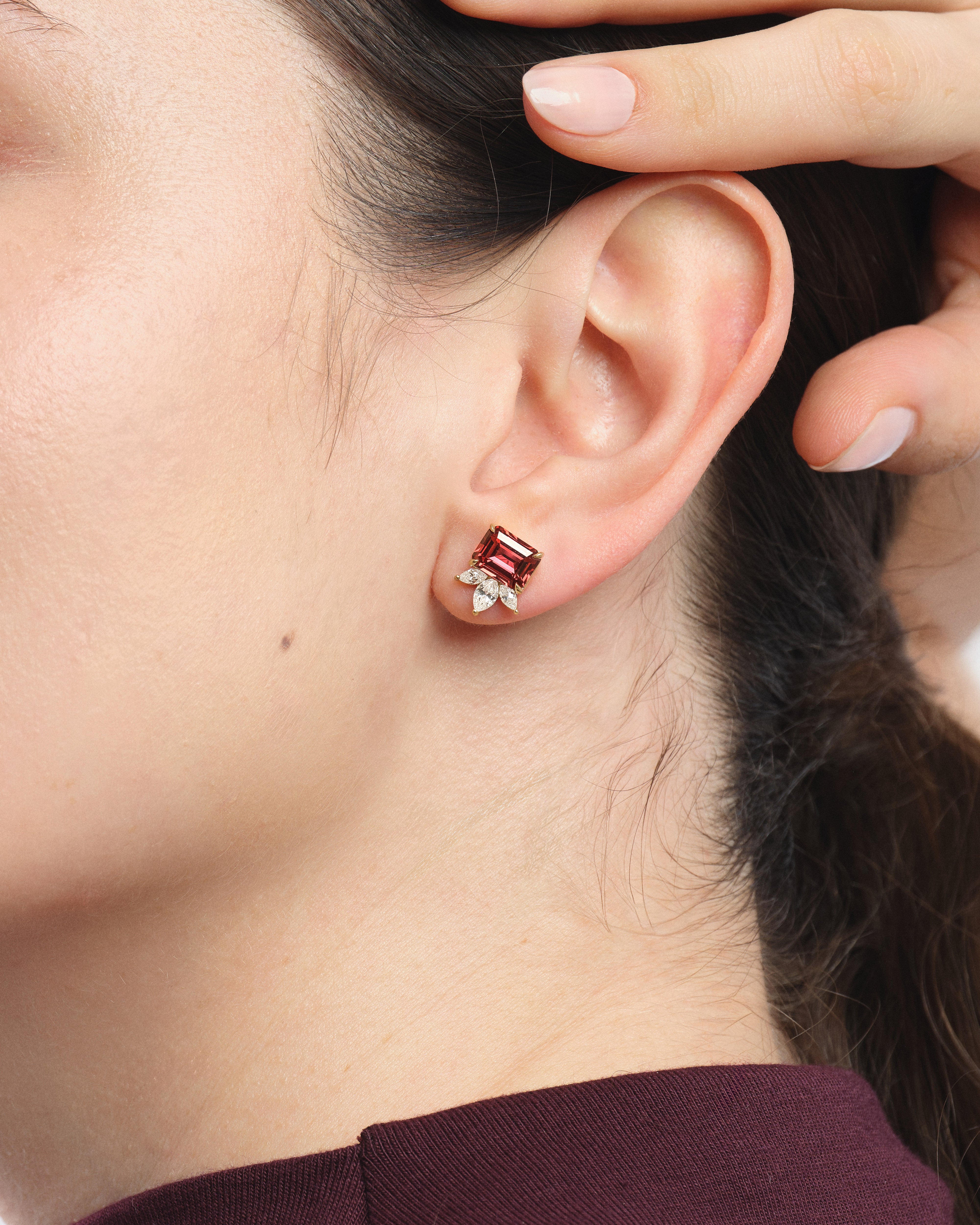 Emerald Cut Birthstone Crown Earrings