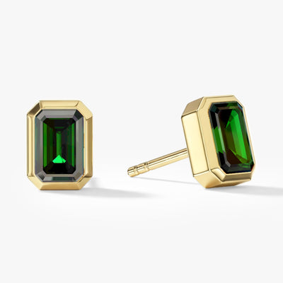 Bezel Emerald Cut Birthstone Earrings