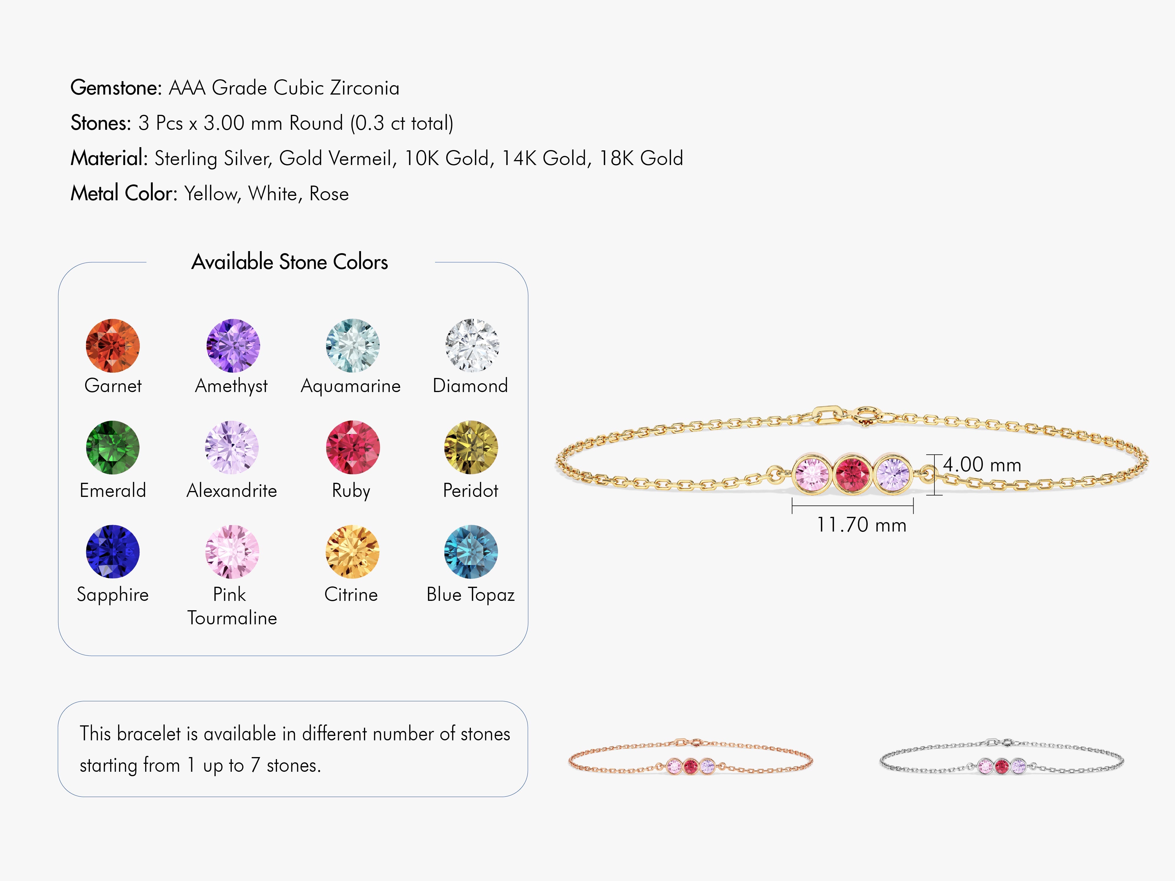 Bezel Set Round Birthstone Family Bracelet