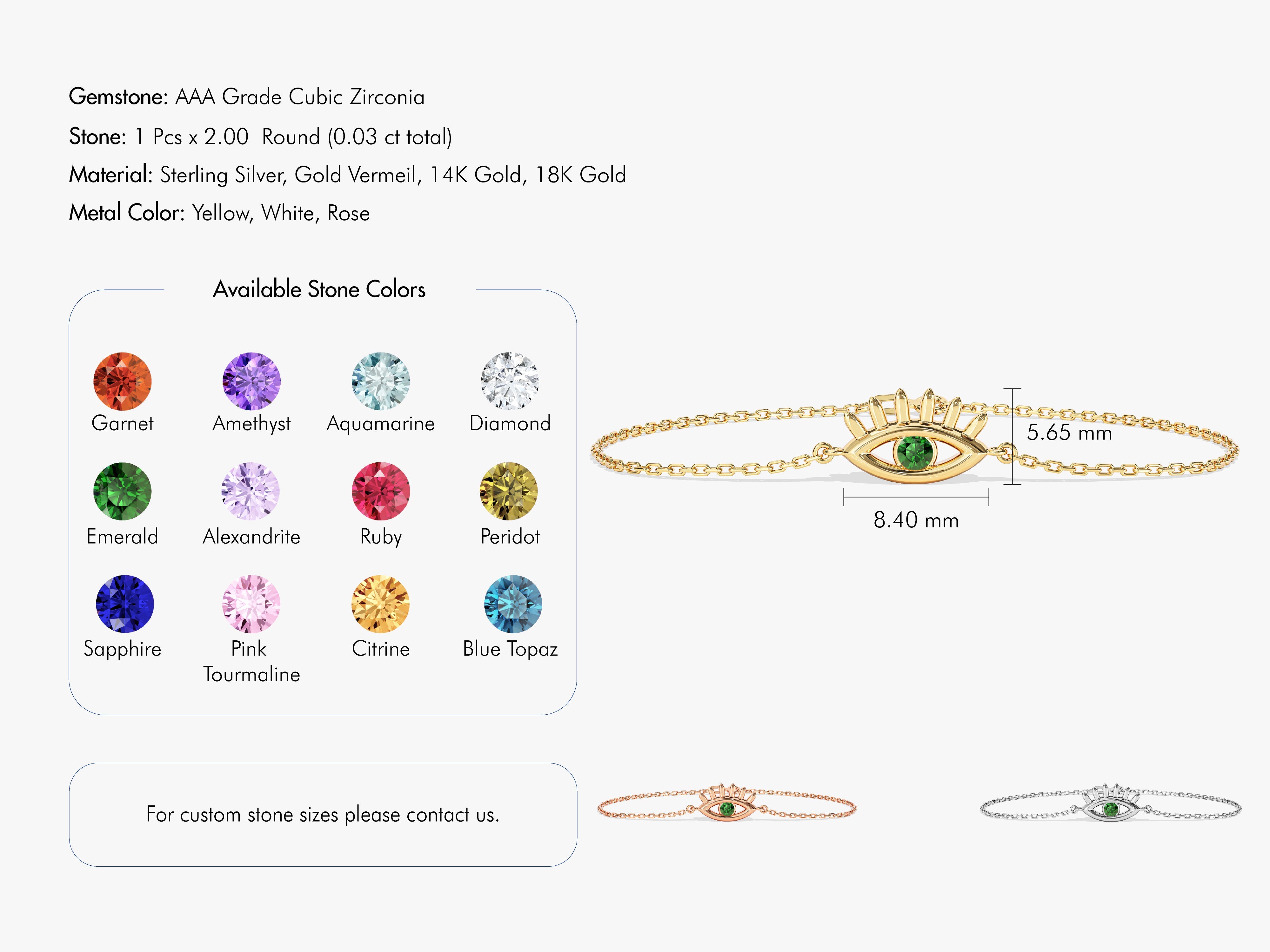 Bezel Set Evil Eye Birthstone Bracelet