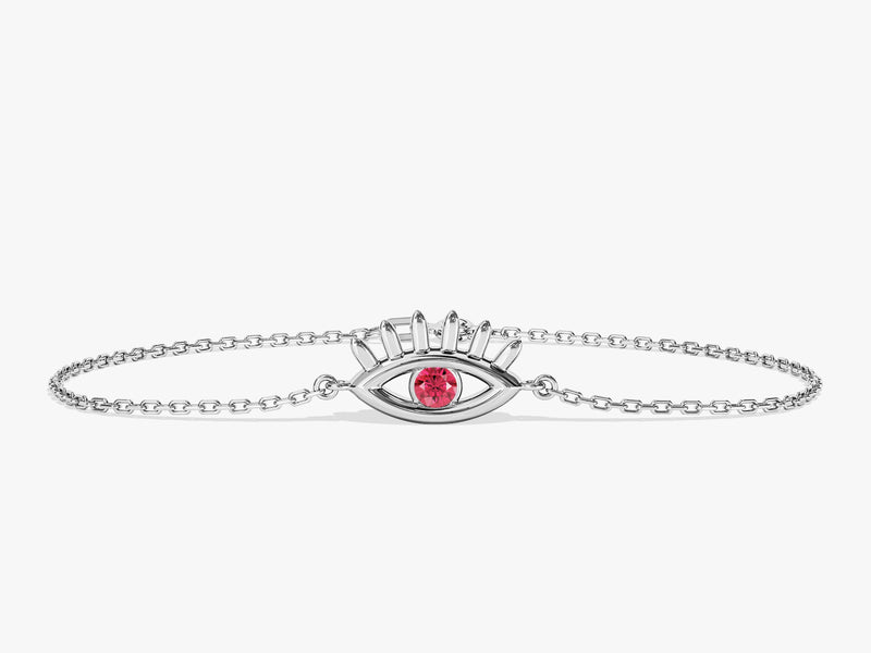Bezel Set Evil Eye Birthstone Bracelet