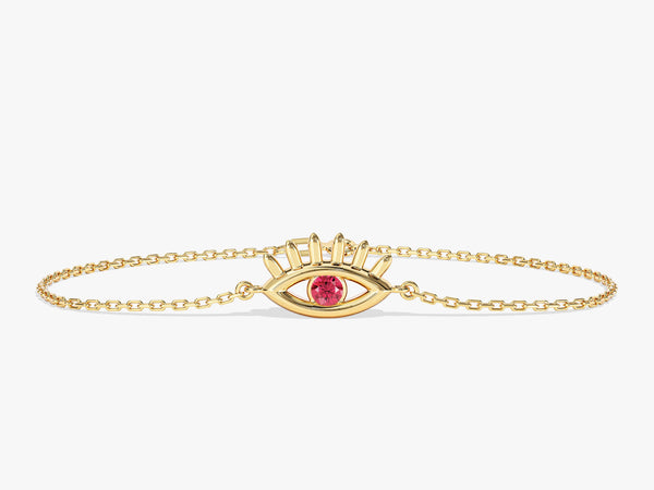 Bezel Set Evil Eye Birthstone Bracelet