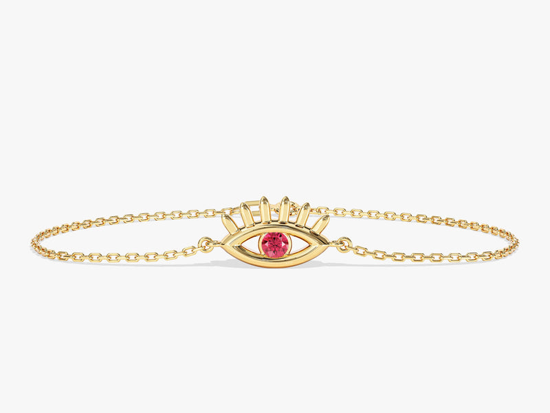 Bezel Set Evil Eye Birthstone Bracelet