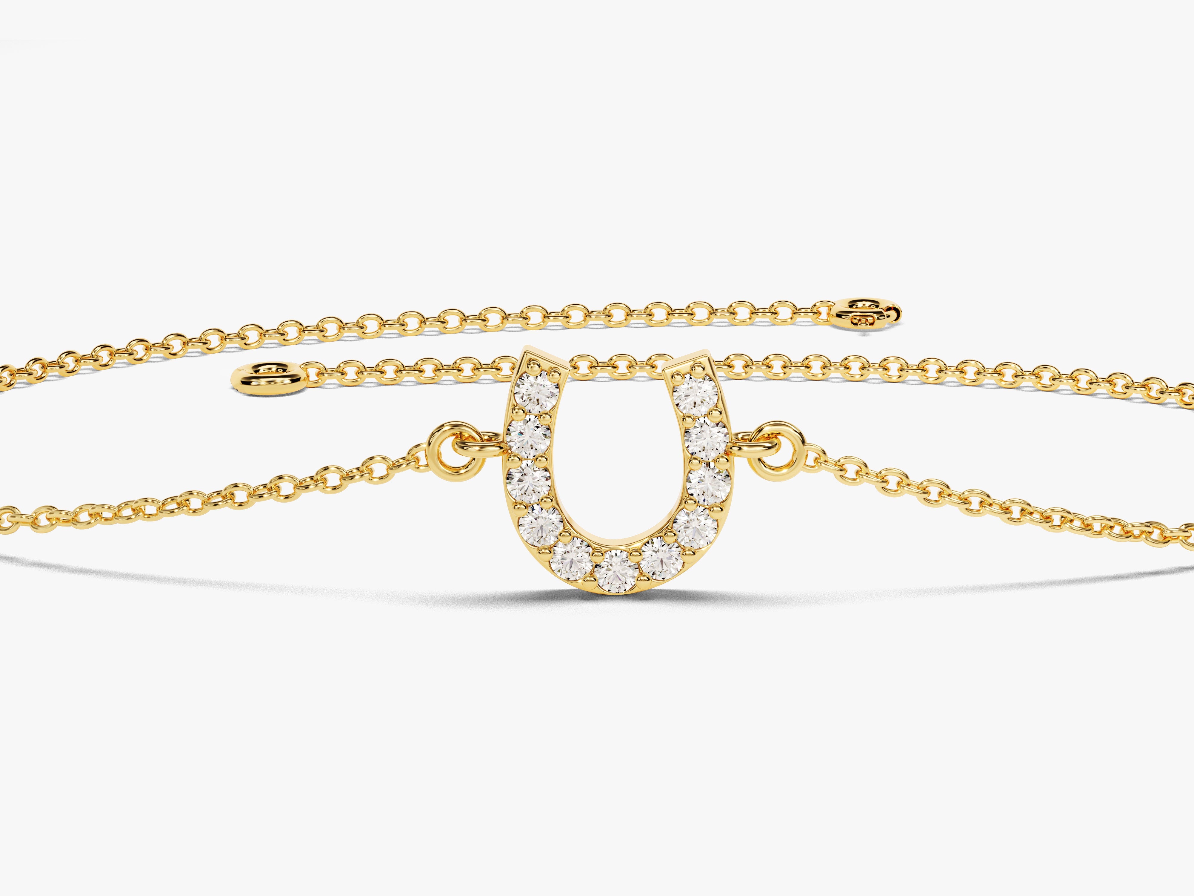 Diamond horseshoe bracelet, gold chain jewelry, lucky charm necklace