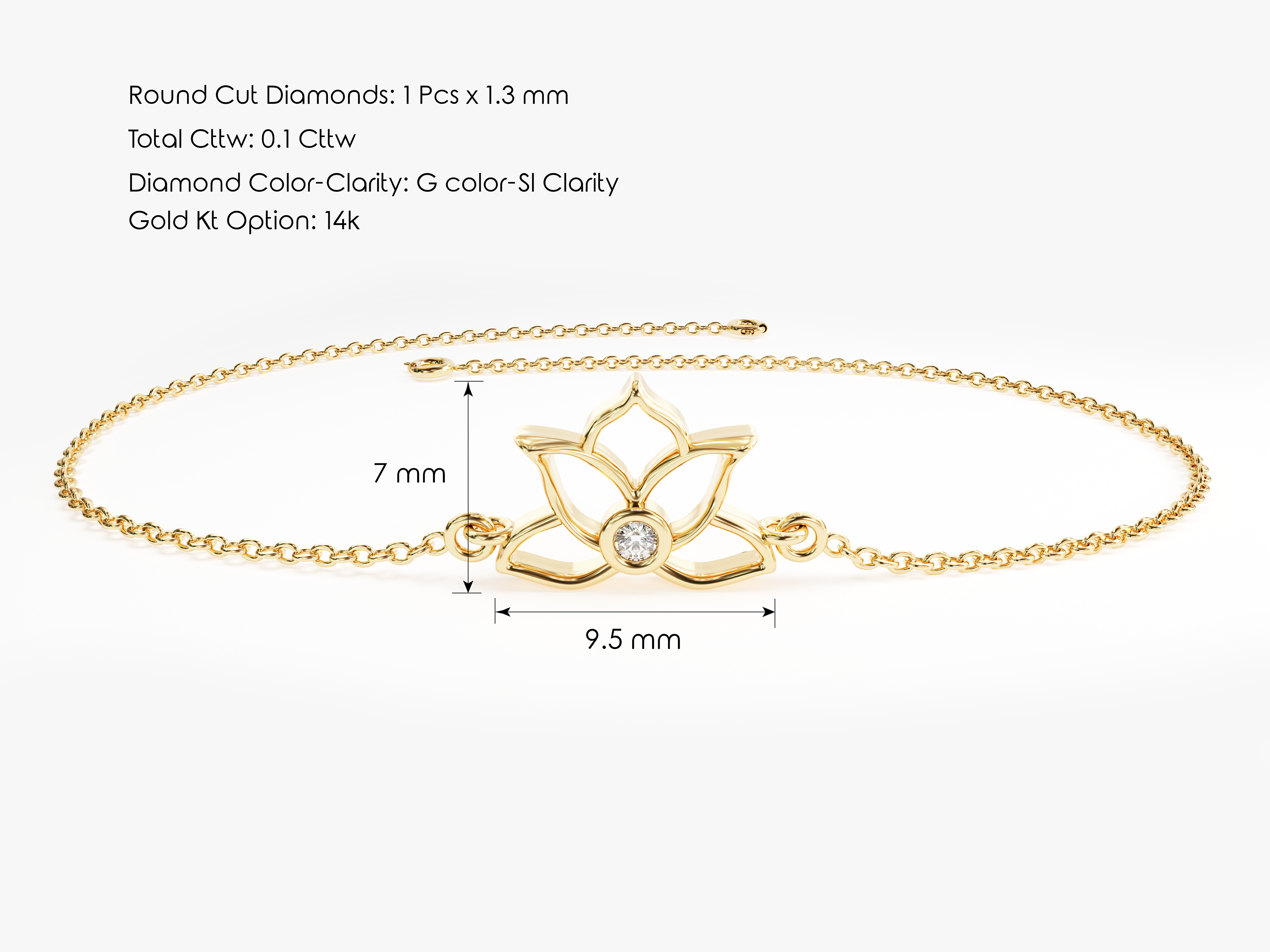 Gold lotus bracelet with diamond, 14k gold jewelry