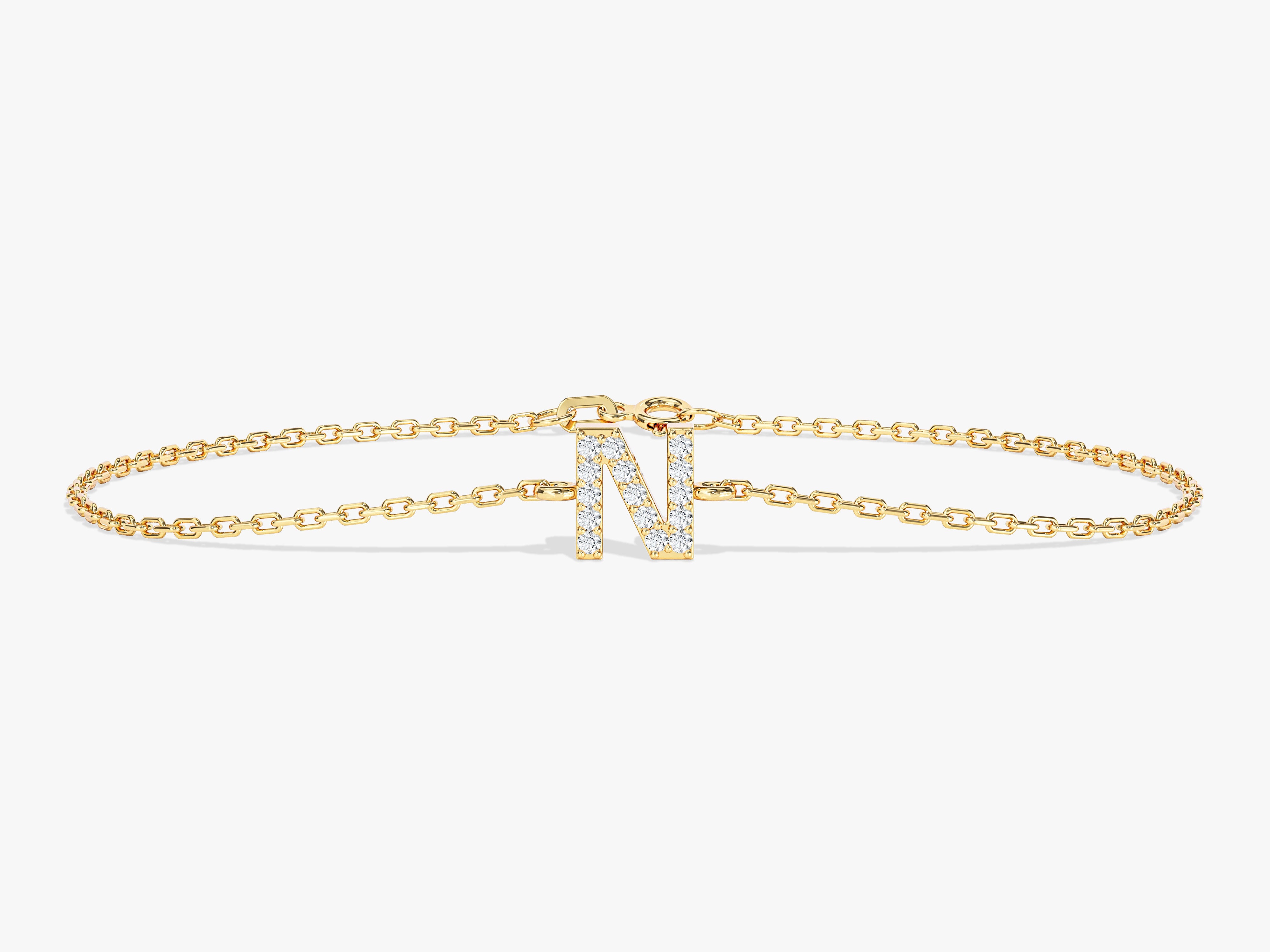 Diamond letter N bracelet, gold chain, fine jewelry