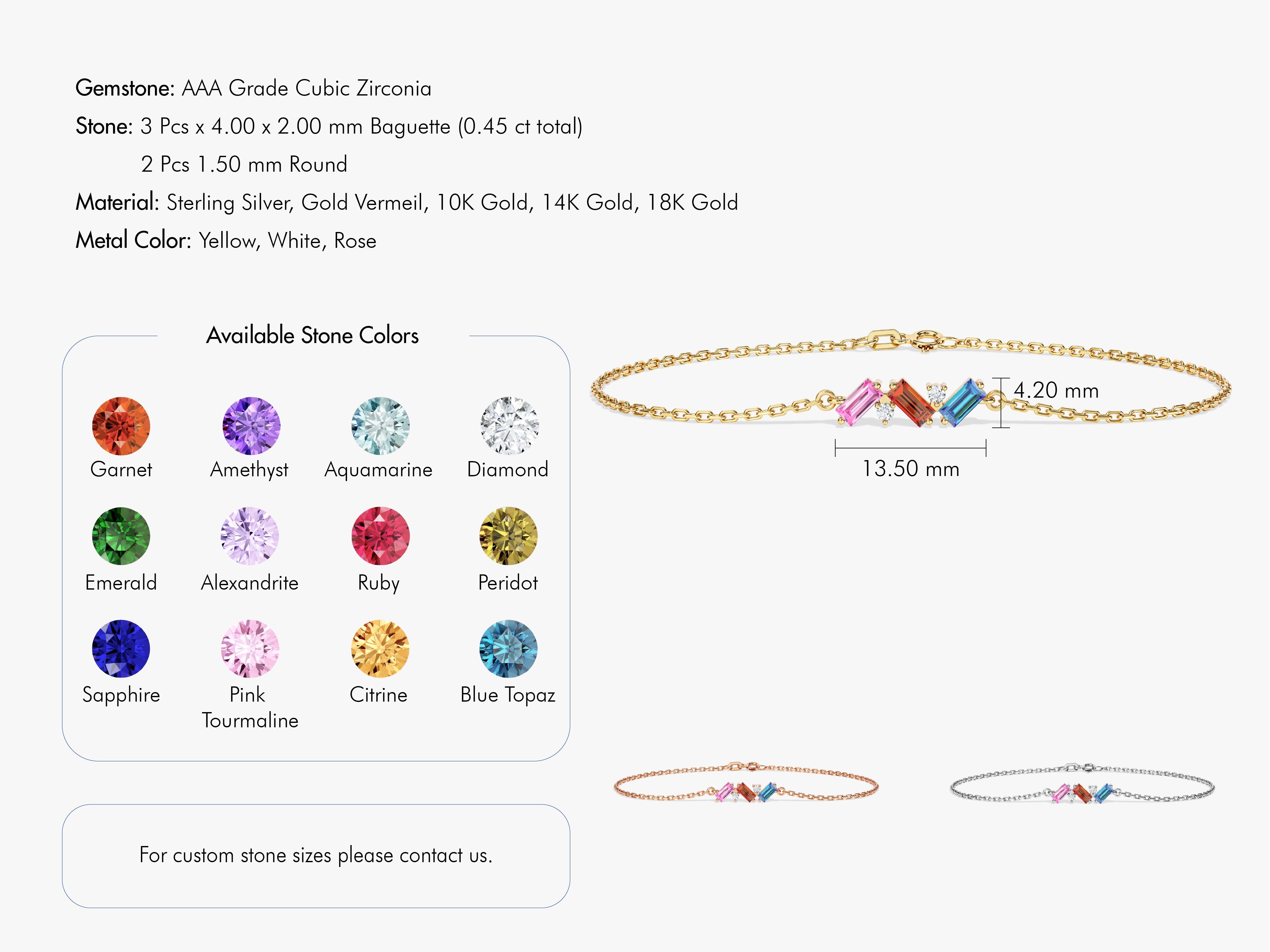 Baguette Cut Birthstone Bracelet