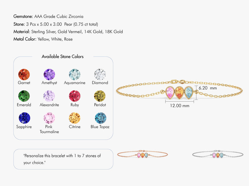 Milgrain Pear Cut Multi-Stone Birthstone Bracelet