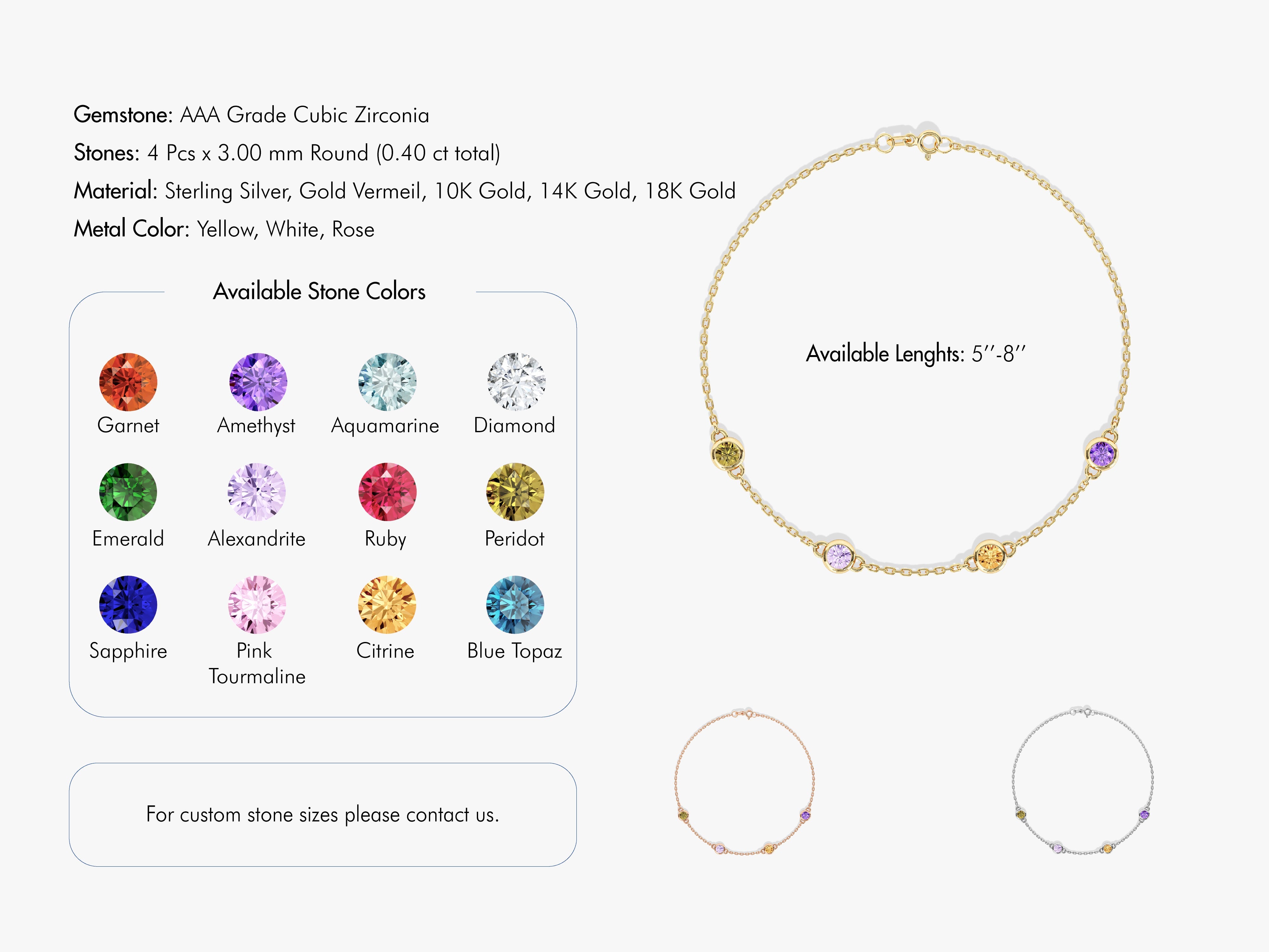 Bezel Set Birthstone Station Bracelet