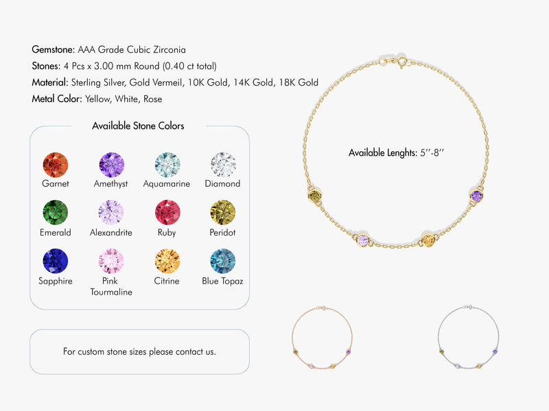 Bezel Set Birthstone Station Bracelet