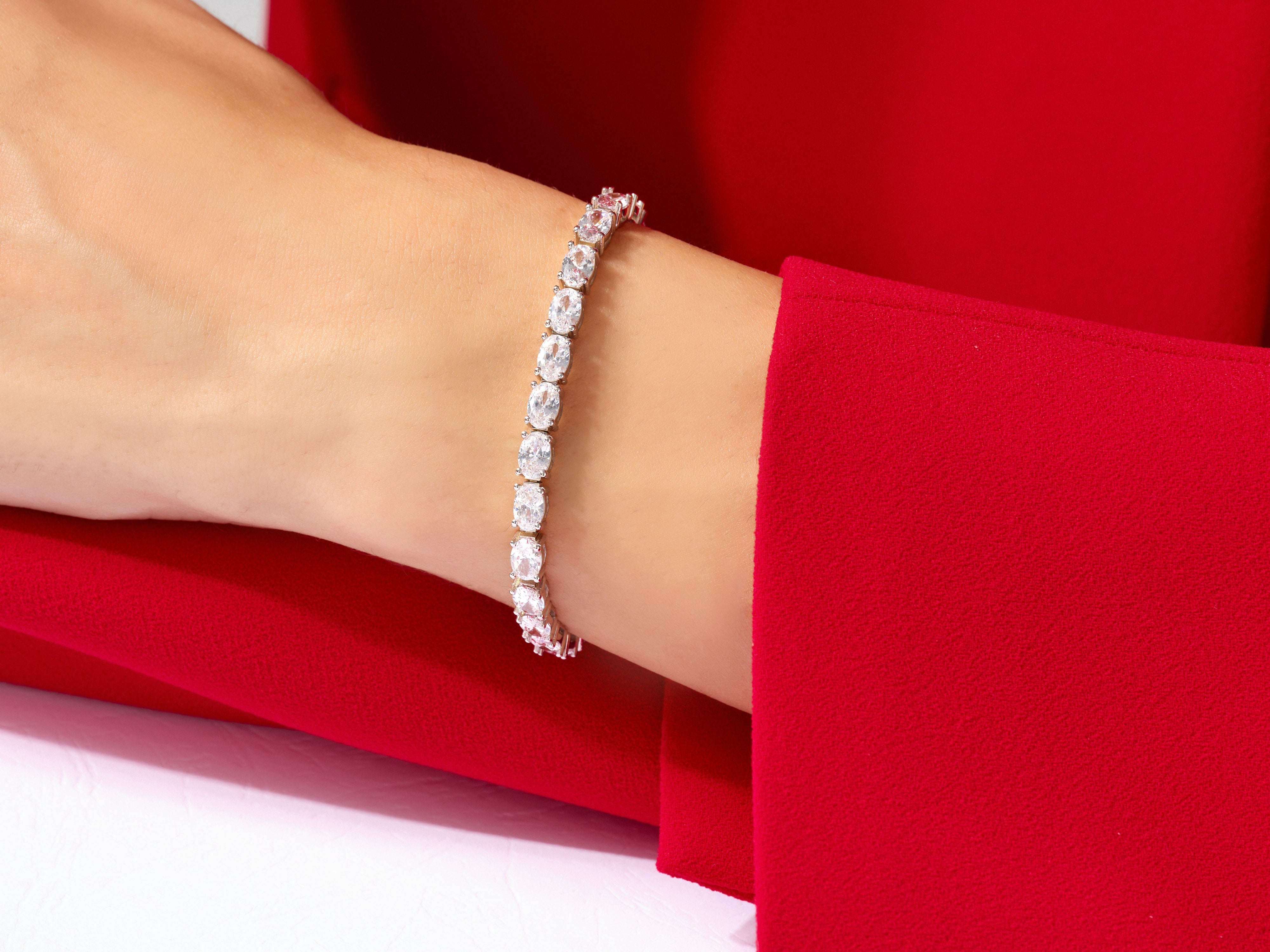 Diamond tennis bracelet on a wrist, jewelry for her
