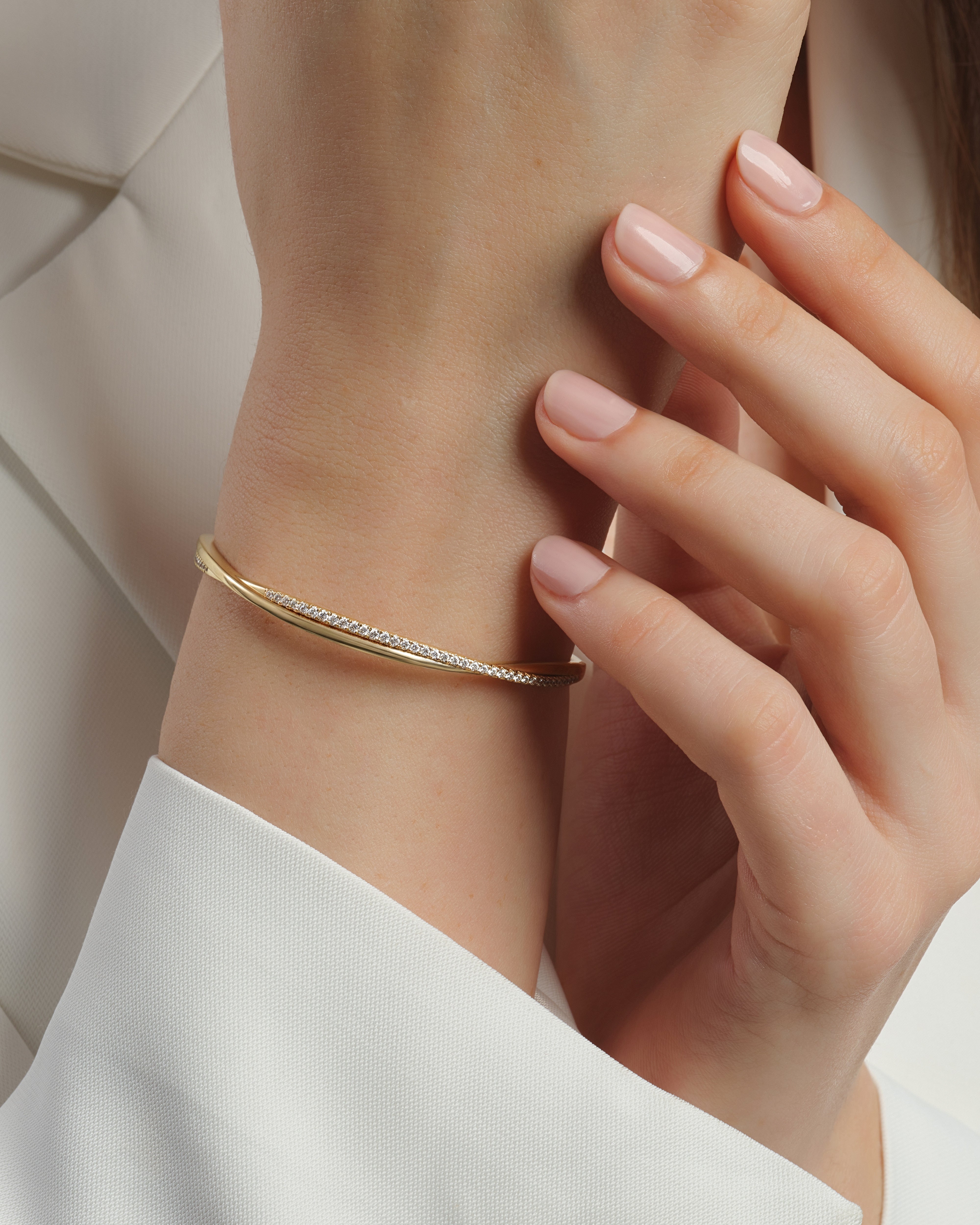Twisted Diamond Open Cuff Bracelet in 14k Gold