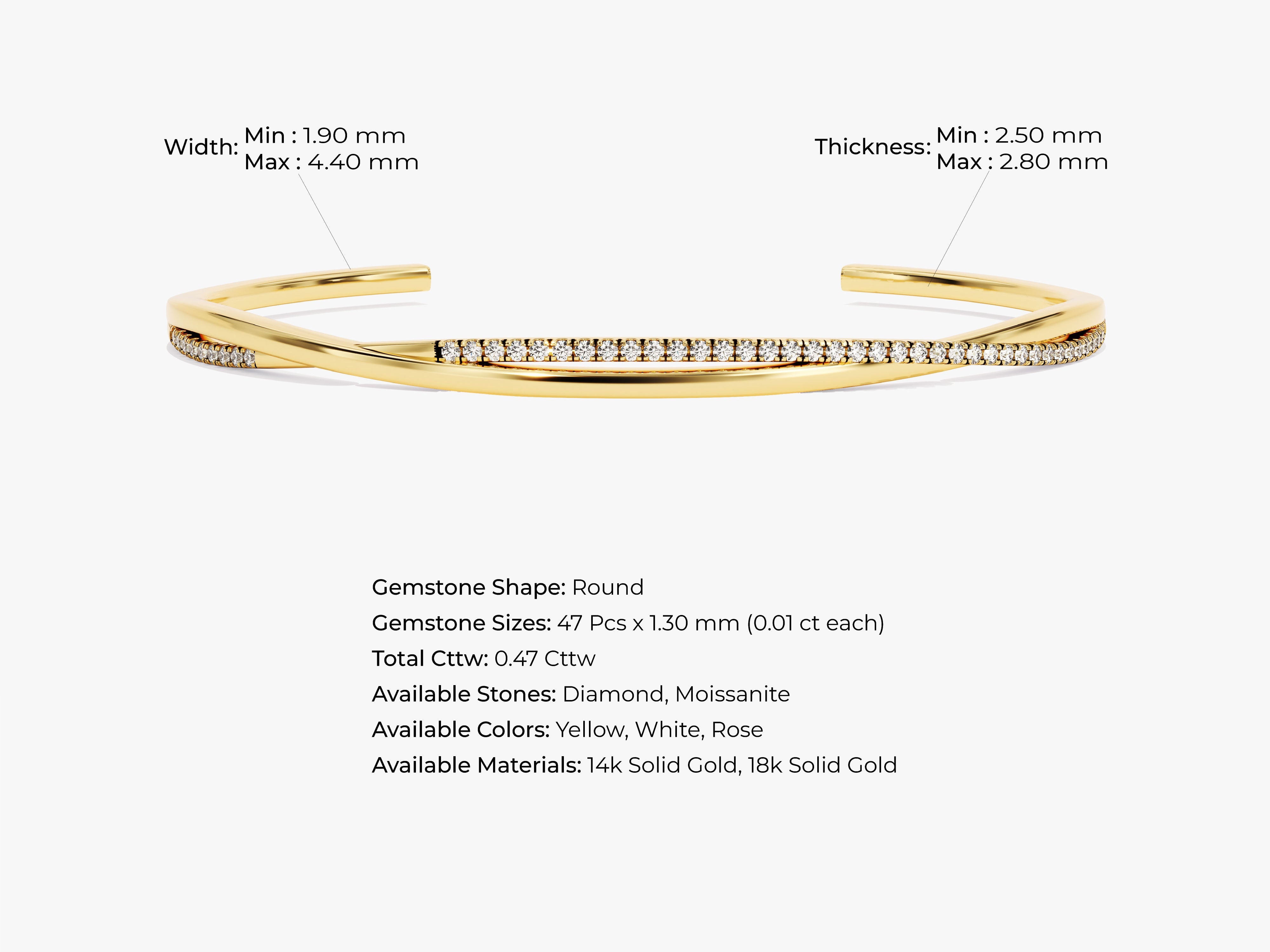 Twisted Diamond Open Cuff Bracelet in 14k Gold