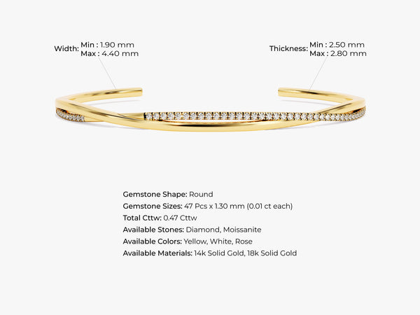 Twisted Diamond Open Cuff Bracelet in 14k Gold