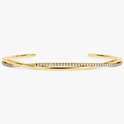 Twisted Diamond Open Cuff Bracelet in 14k Gold