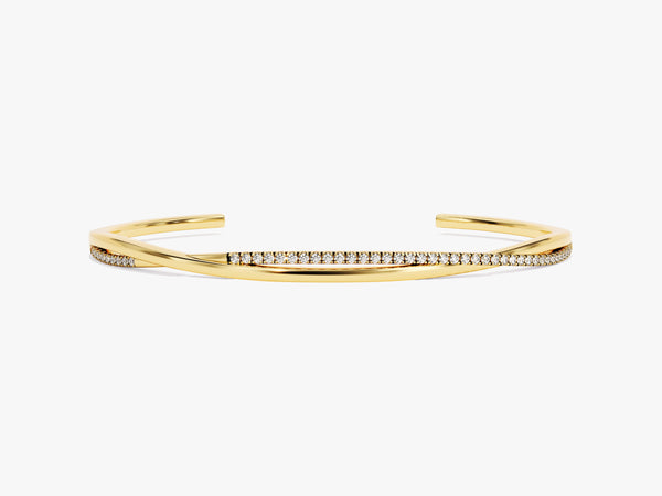 Twisted Diamond Open Cuff Bracelet in 14k Gold