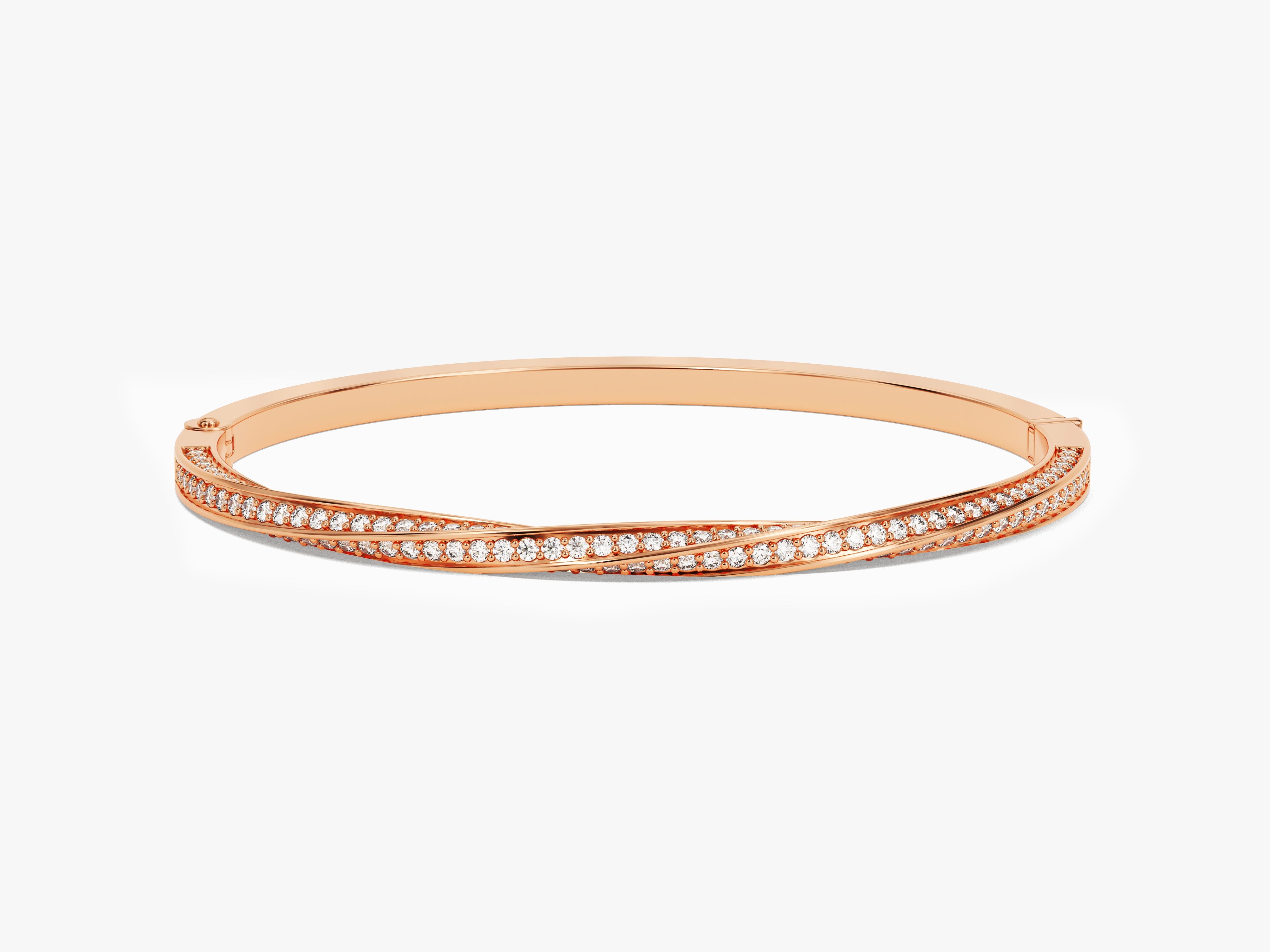 Twisted Diamond Hinged Bangle in 14k Gold