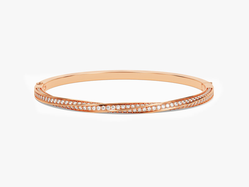 Twisted Diamond Hinged Bangle in 14k Gold