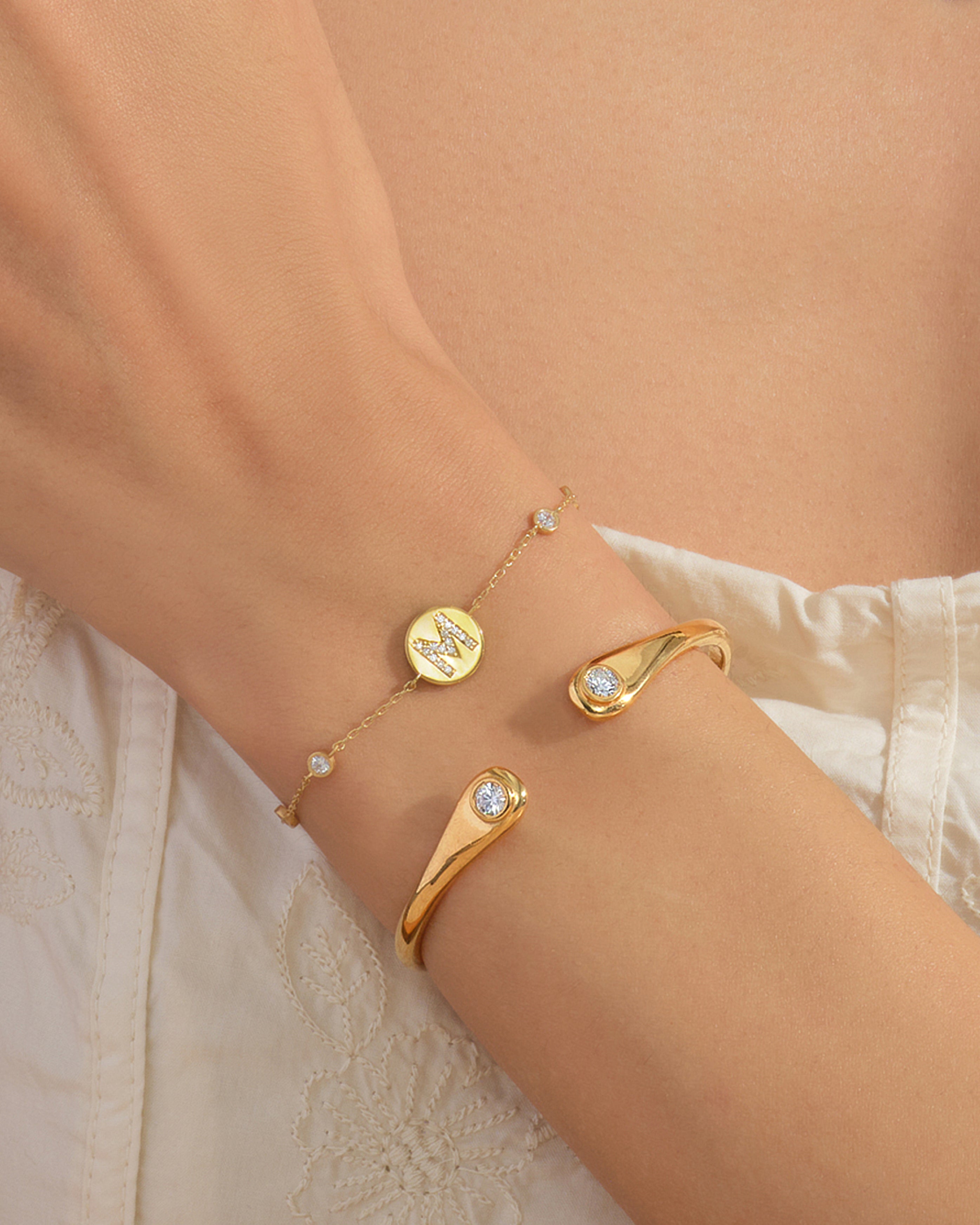 Bezel Diamond Cuff Bracelet in 14k Gold