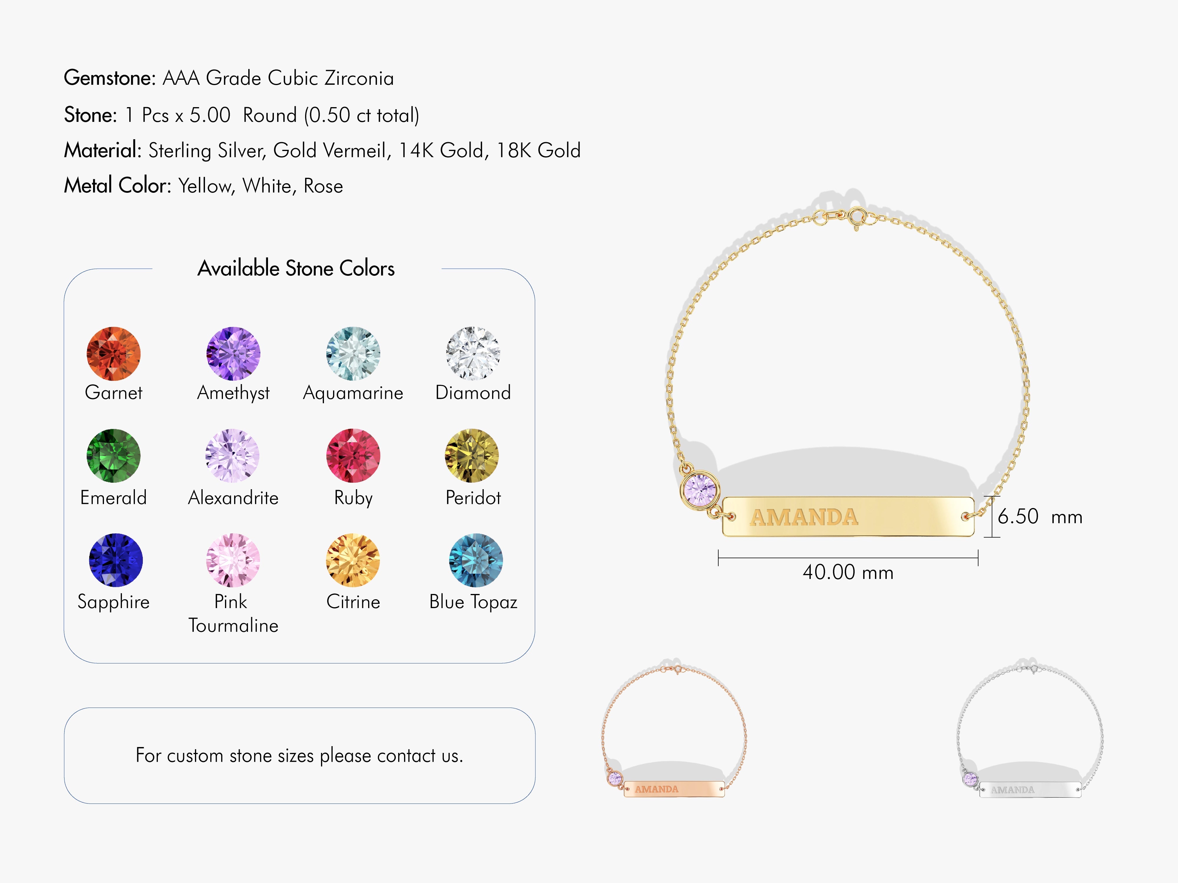 Nameplate Birthstone Bracelet