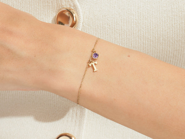 Initial Charm Birthstone Bracelet
