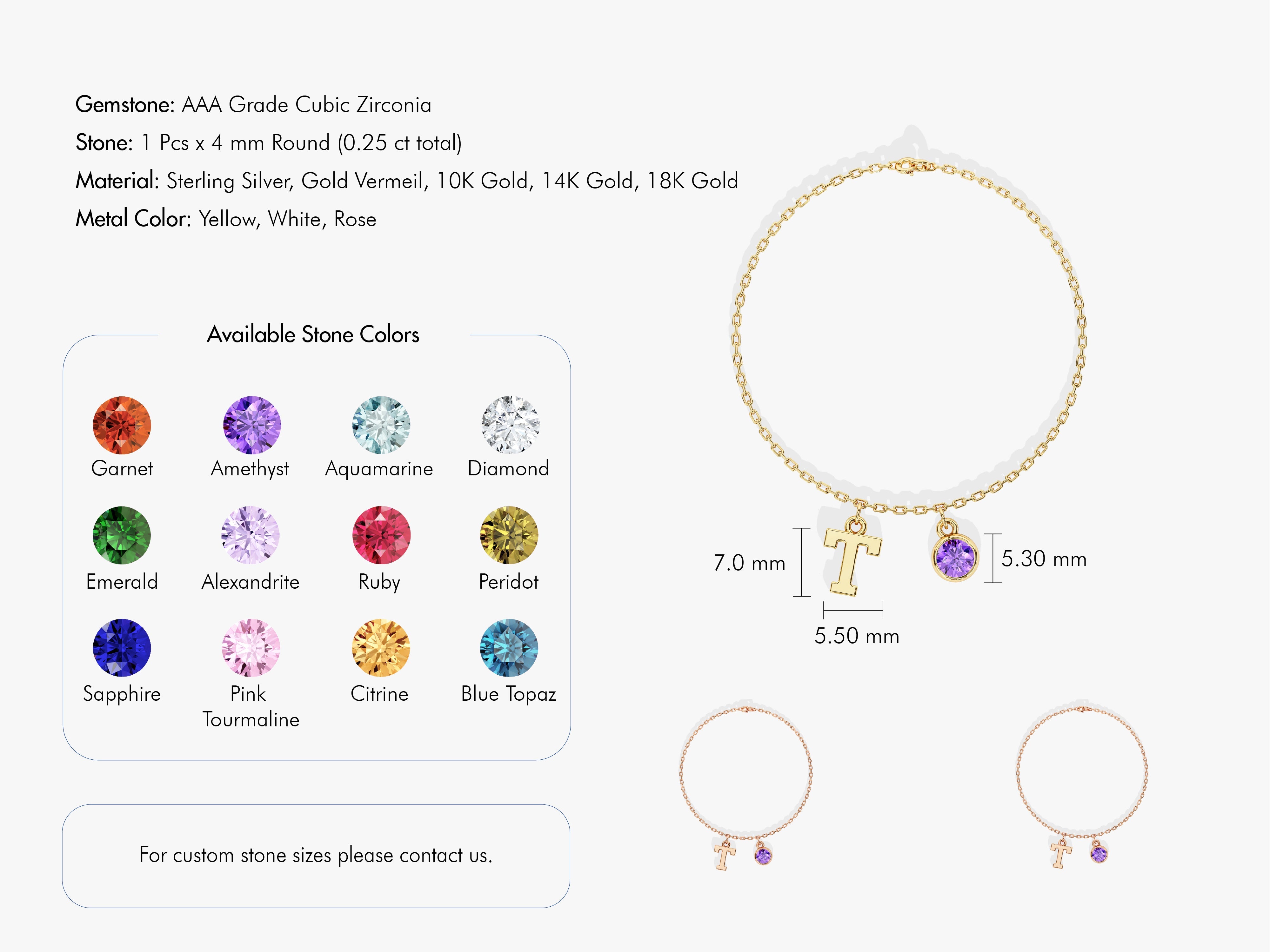 Initial Charm Birthstone Bracelet