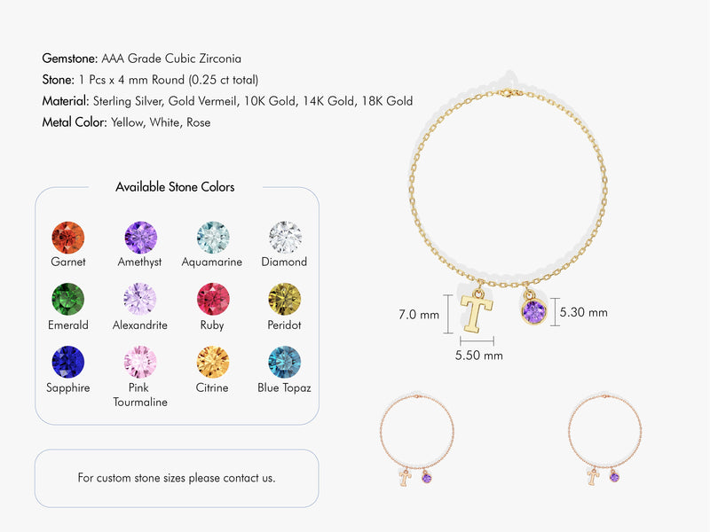 Initial Charm Birthstone Bracelet