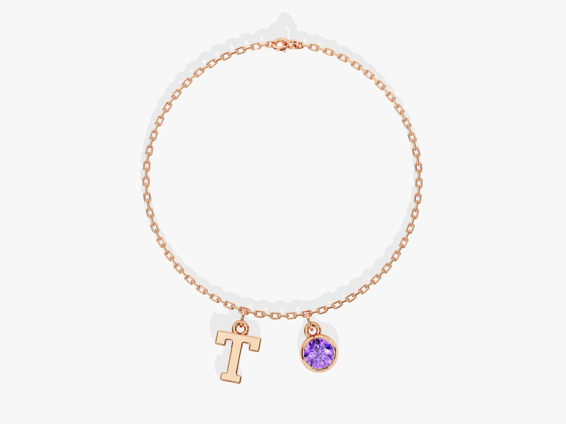 Initial Charm Birthstone Bracelet