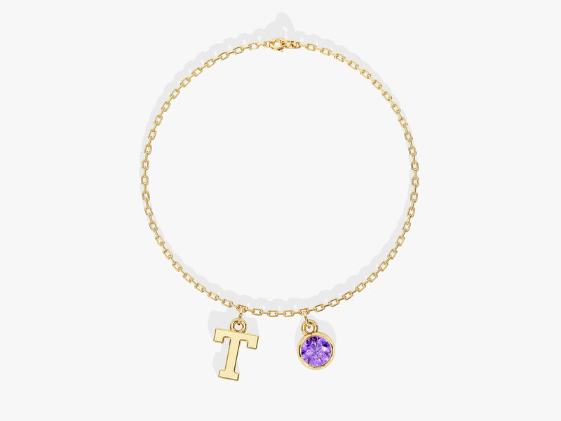 Initial Charm Birthstone Bracelet