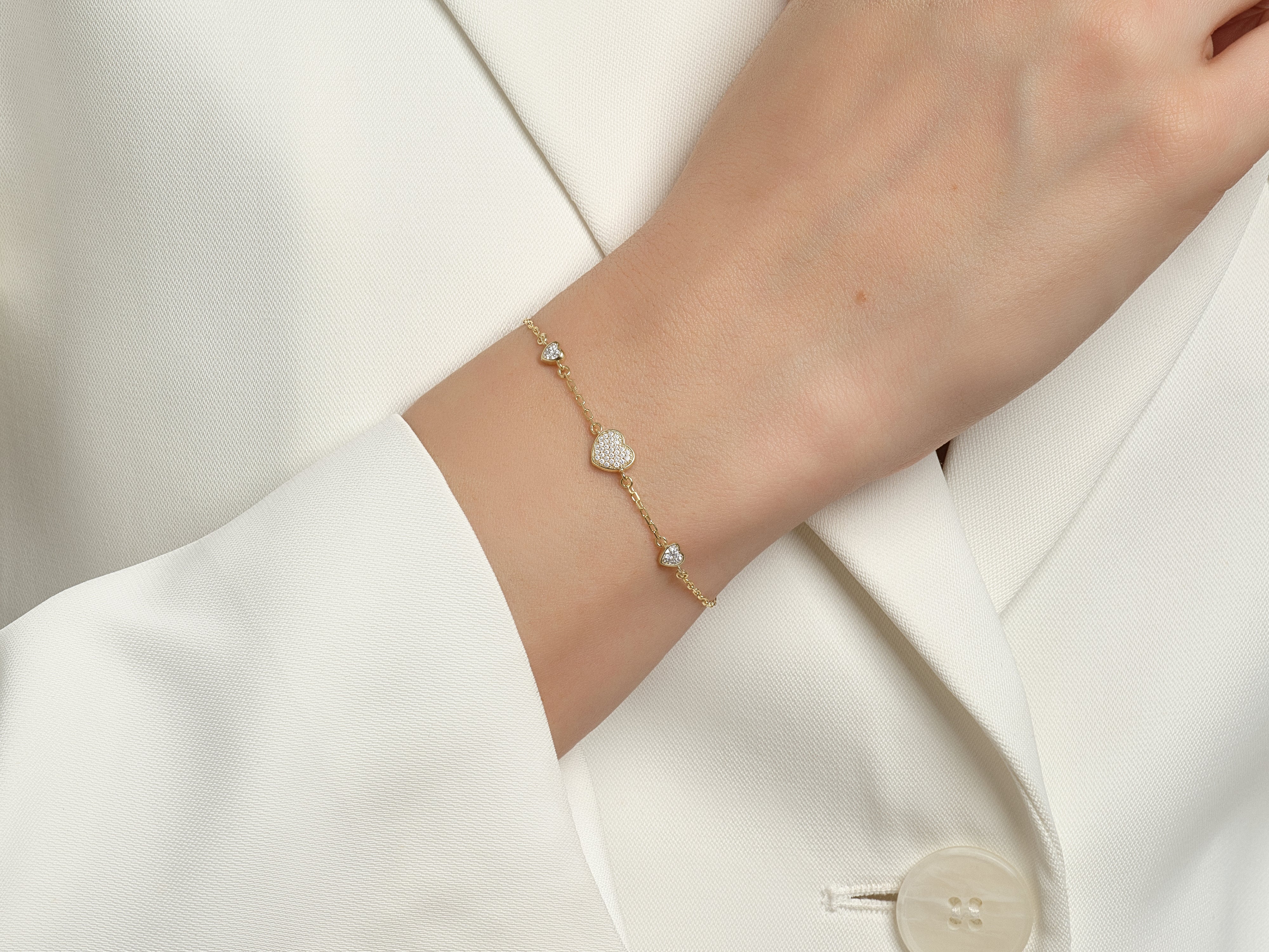 Pave Heart Triple Bracelet