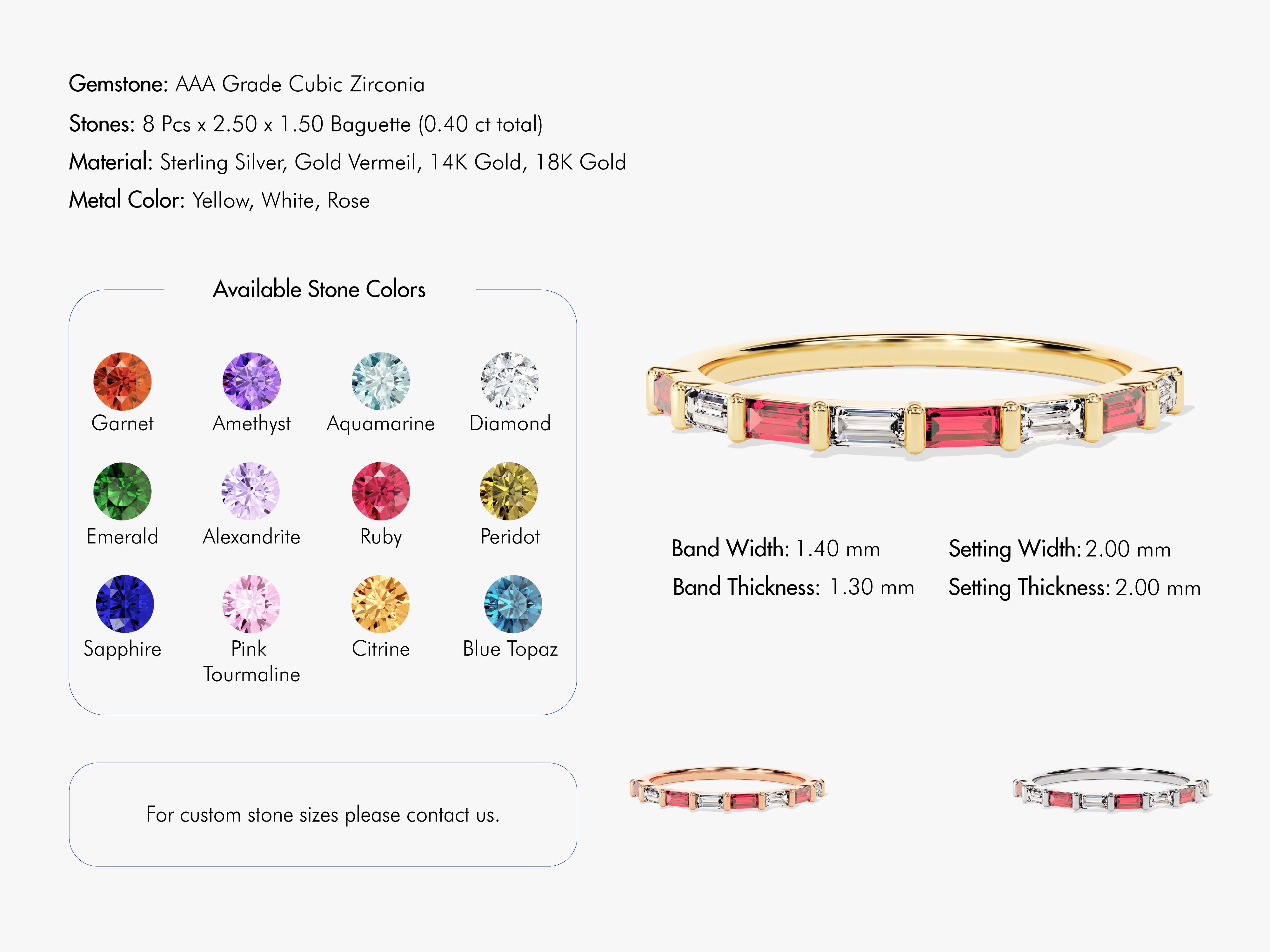 Bar Set Horizontal Baguette Birthstone Ring