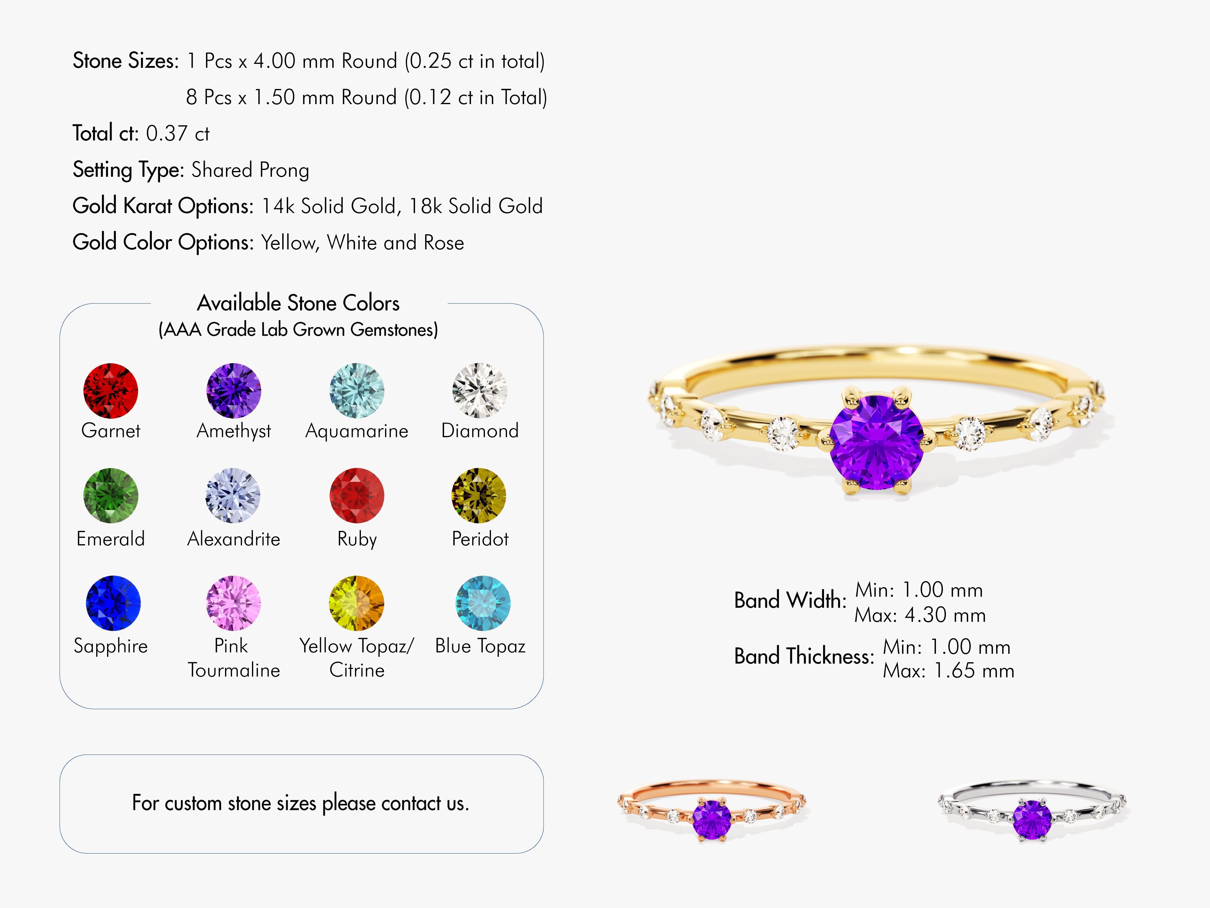 Round-Cut Side Stone Accent Birthstone Ring