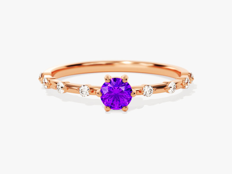 Round-Cut Side Stone Accent Birthstone Ring