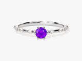 Round-Cut Side Stone Accent Birthstone Ring