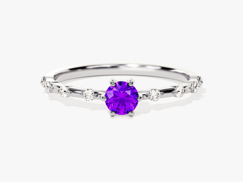 Round-Cut Side Stone Accent Birthstone Ring