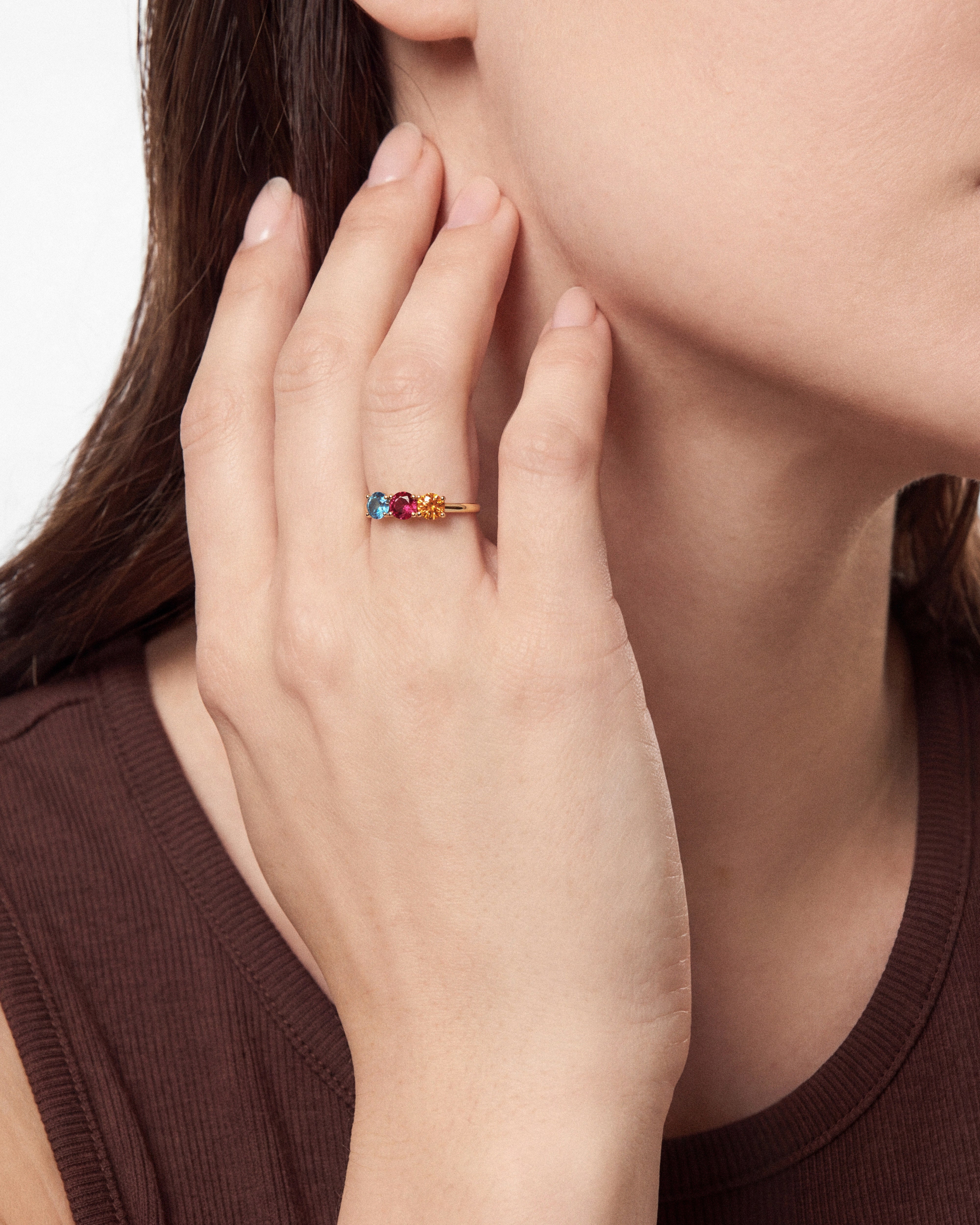 Round Cut Birthstone Family Ring