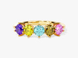 Gold ring with five colorful gemstones, fine jewelry