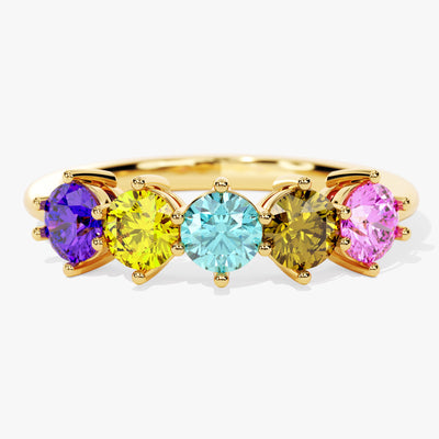 Round Cut Birthstone Family Ring