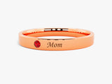Rose gold ring with ruby and "Mom" engraving